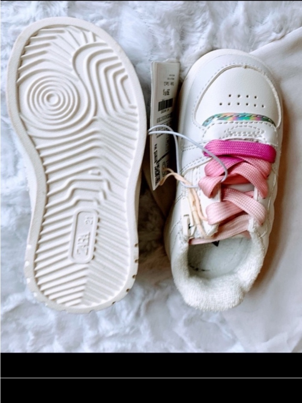 Zara Infant  White Sneakers Pink Lace Low Top Shoes Size 21, US 5-5.5